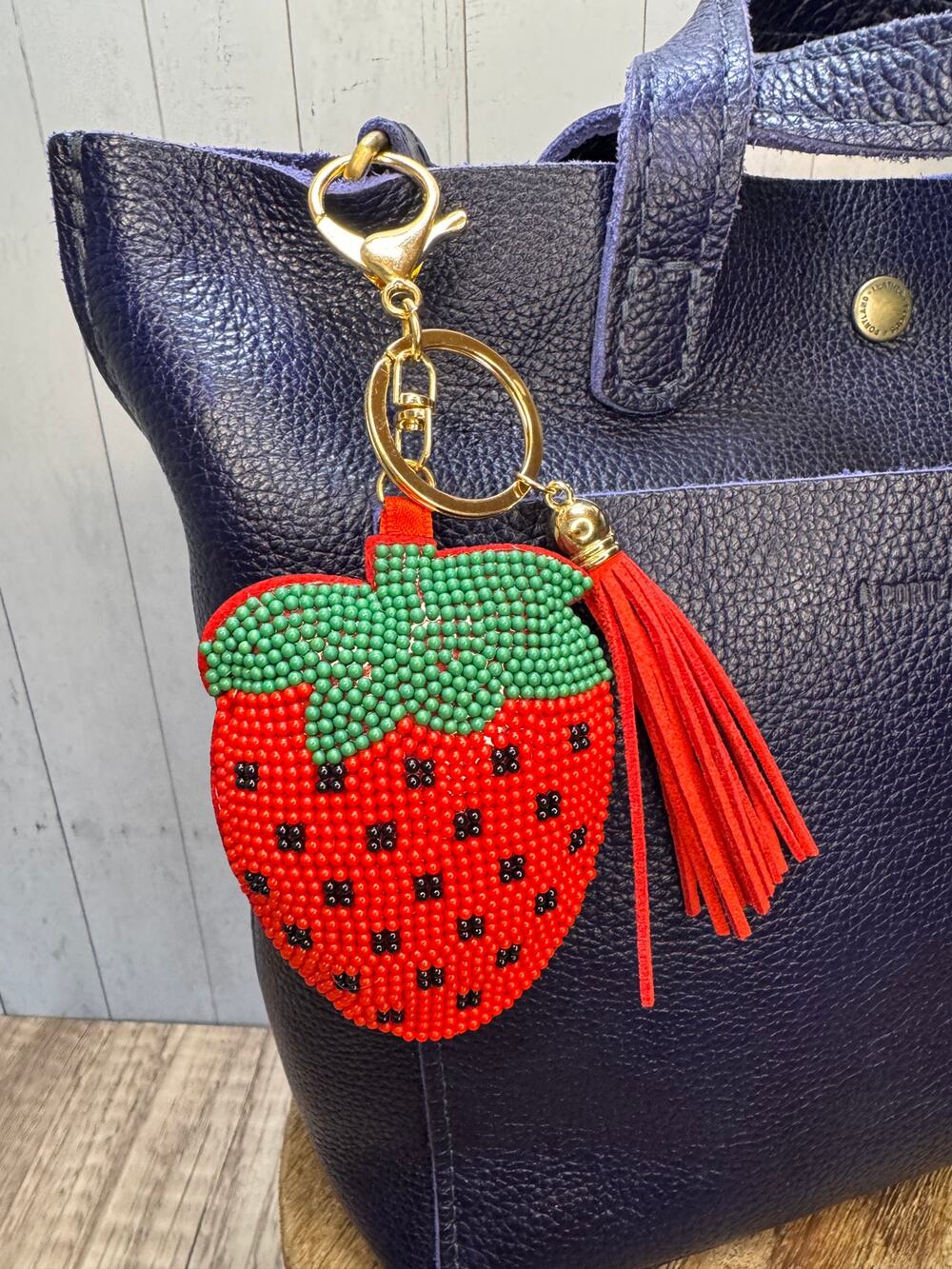 Beaded Strawberry Purse Charm Red Beaded Fun Fruit Bag Charm Gift For Her